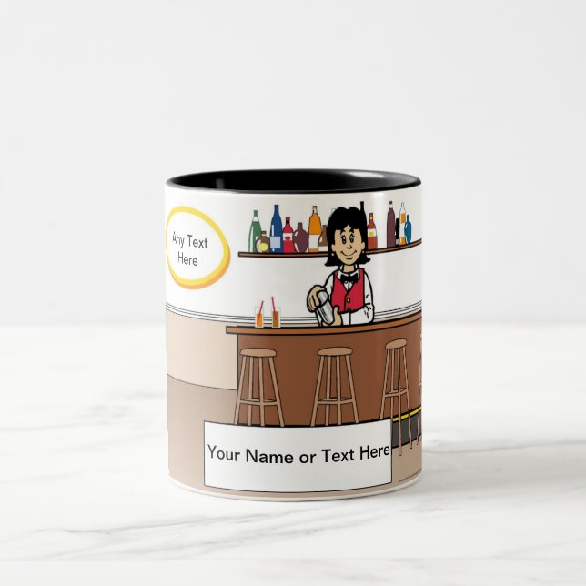 Personalized Bartender - Female Cartoon Two-Tone Coffee Mug (Center)