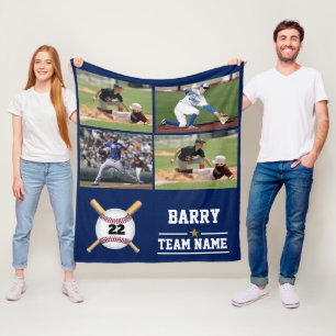 Personalized Baseball 4 Photo Collage Name Team Fl Fleece Blanket