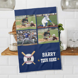 Personalized Baseball 4 Photo Collage Name Team Kitchen Towel