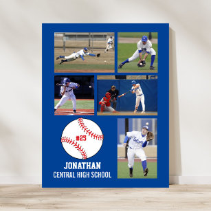Personalized Baseball 5 Photo Collage Name Team # Poster