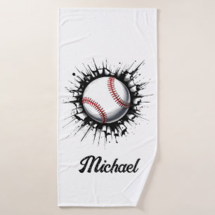 Personalized Baseball Ball Breaking Through Wall   Bath Towel