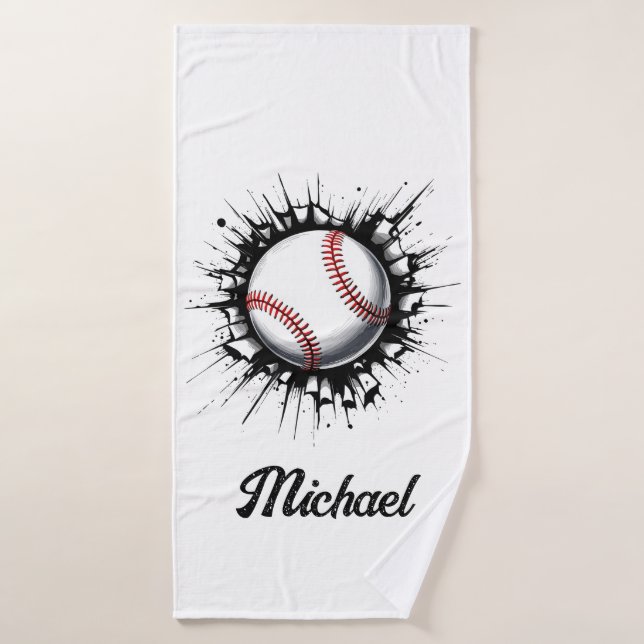 Personalized Baseball Ball Breaking Through Wall   Bath Towel (Bath Towel)