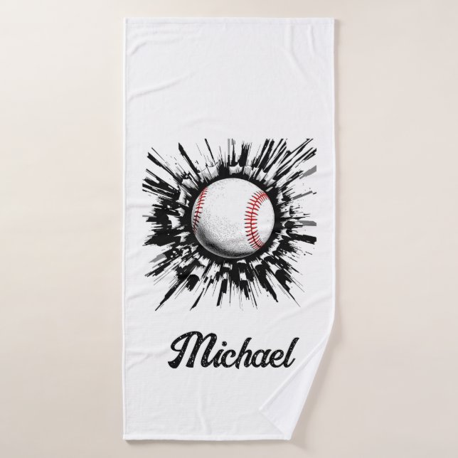 Personalized Baseball Ball Breaking Through Wall   Bath Towel (Bath Towel)