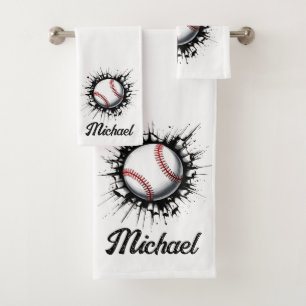 Personalized Baseball Ball Breaking Through Wall Bath Towel Set
