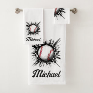 Personalized Baseball Ball Breaking Through Wall Bath Towel Set