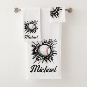 Personalized Baseball Ball Breaking Through Wall   Bath Towel Set