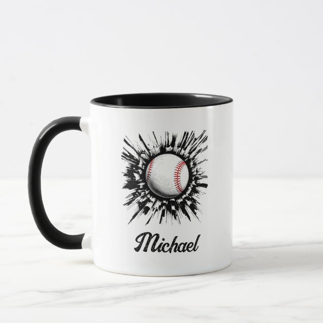 Personalized Baseball Ball Breaking Through Wall   Mug (Left)