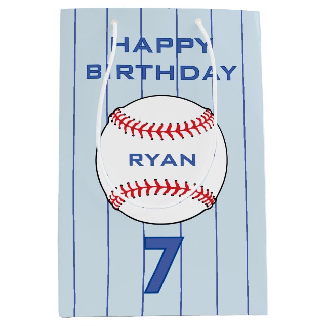 Personalized Baseball Ball Kids Birthday  Medium Gift Bag (Front)