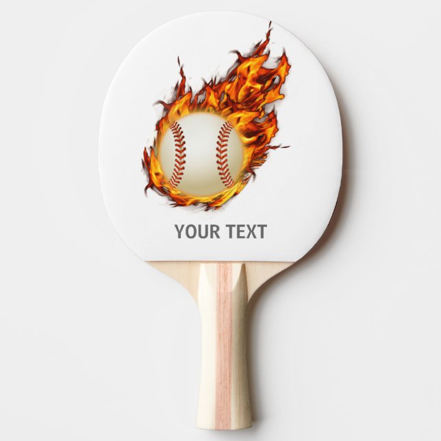 Personalized Baseball Ball on Fire bat Ping Pong Paddle (Front)