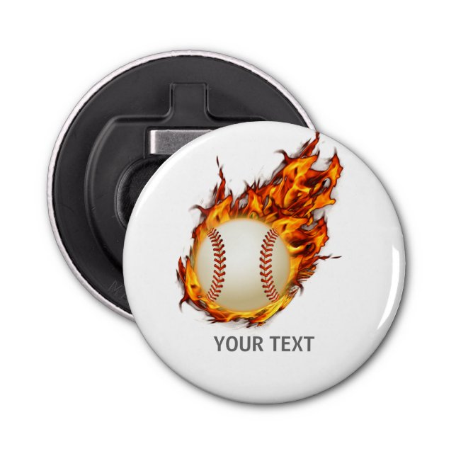 Personalized Baseball Ball on Fire Bottle Opener (Front)