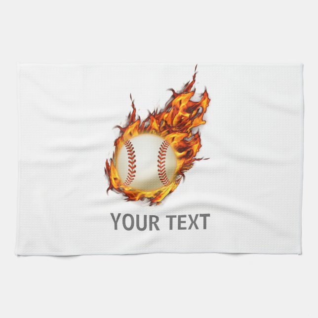 Personalized Baseball Ball on Fire towel (Horizontal)