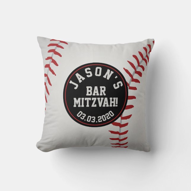 Personalized Baseball Bar Mitzvah Throw Pillow (Front)