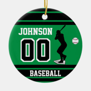 Personalized Baseball Batter   Green and Black Ceramic Ornament