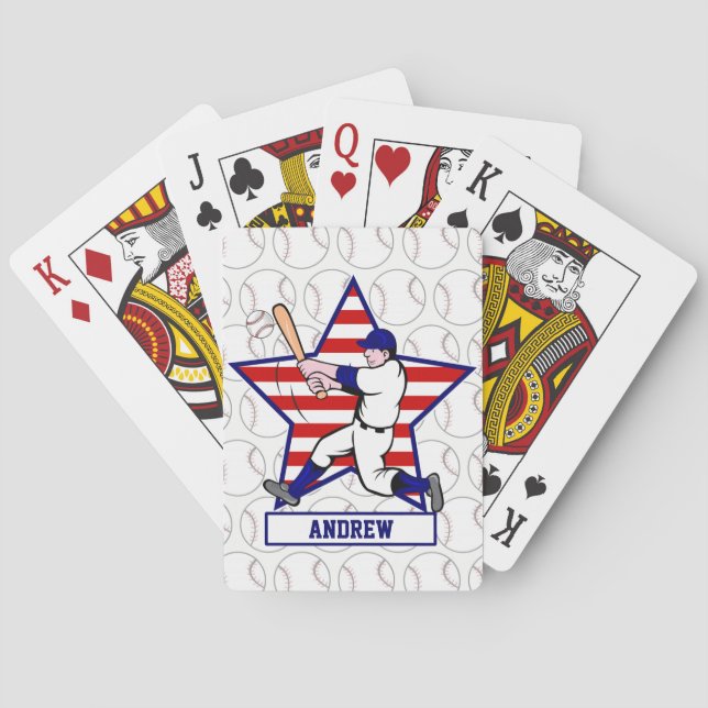 Personalized Baseball batter Star and stripes Playing Cards (Back)