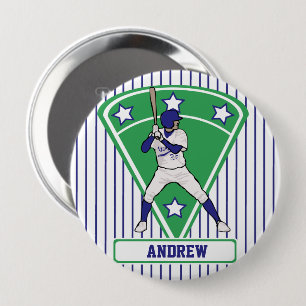 Personalized Baseball Batter Star Blue 4 Inch Round Button