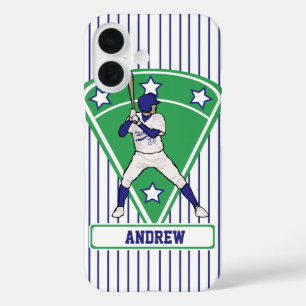 Personalized Baseball Batter Star Blue iPhone 16 Case