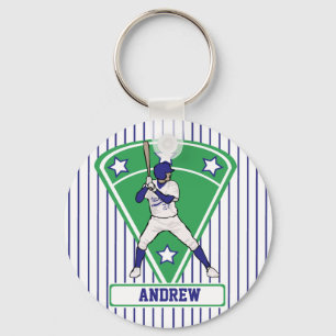 Personalized Baseball Batter Star Blue Keychain