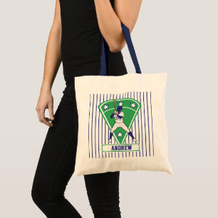 Personalized Baseball Batter Star Blue Tote Bag