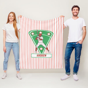 Personalized Baseball Batter Star Red Fleece Blanket