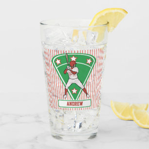 Personalized Baseball Batter Star Red Glass