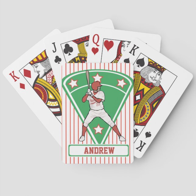 Personalized Baseball Batter Star Red Playing Cards (Back)