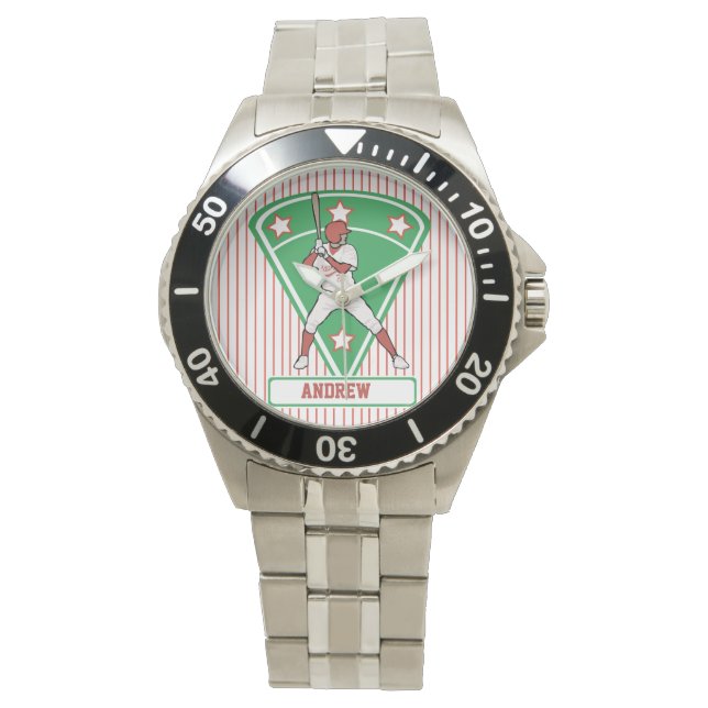 Personalized Baseball Batter Star Red Watch (Front)