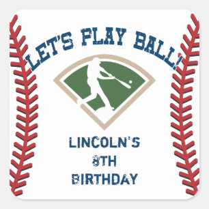 Personalized Baseball Birthday Square Sticker
