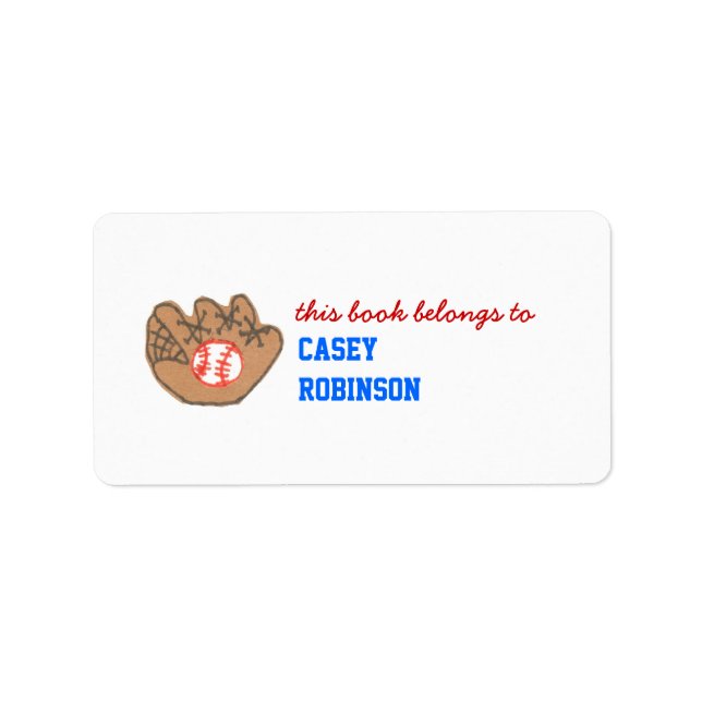 Personalized baseball bookplate label (Front)