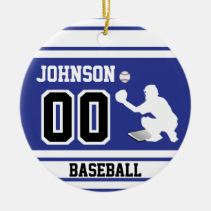 Personalized Baseball Catcher   Dark Blue & Black Ceramic Ornament