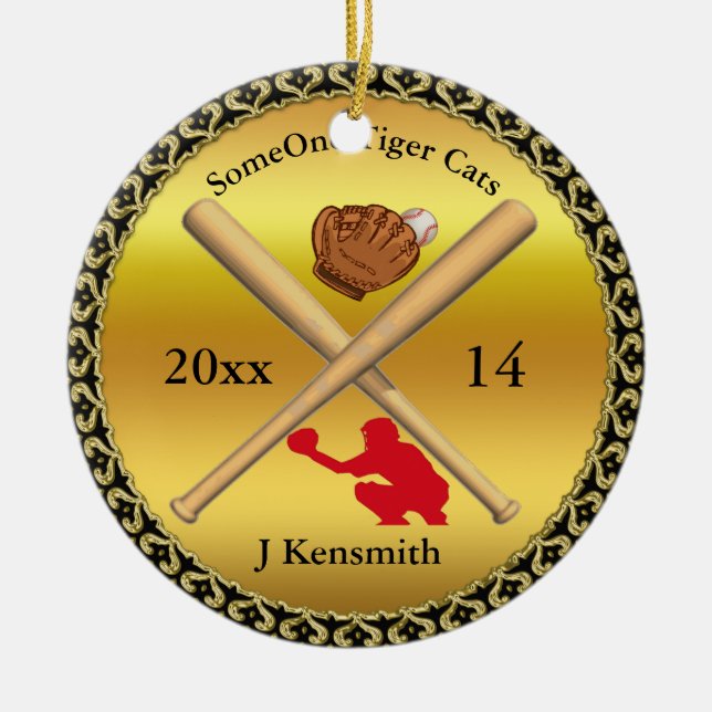 Personalized Baseball Champions League design rd Ceramic Ornament (Front)