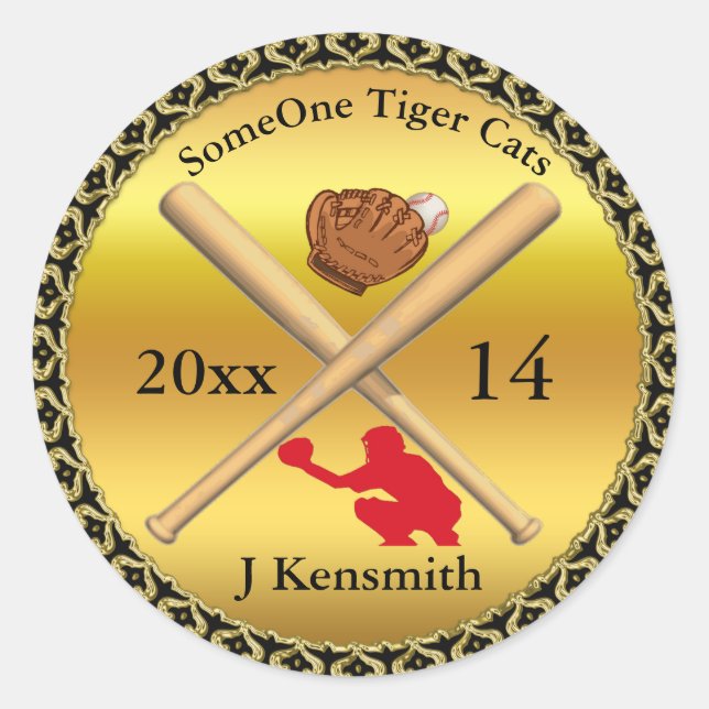 Personalized Baseball Champions League design rd Classic Round Sticker (Front)