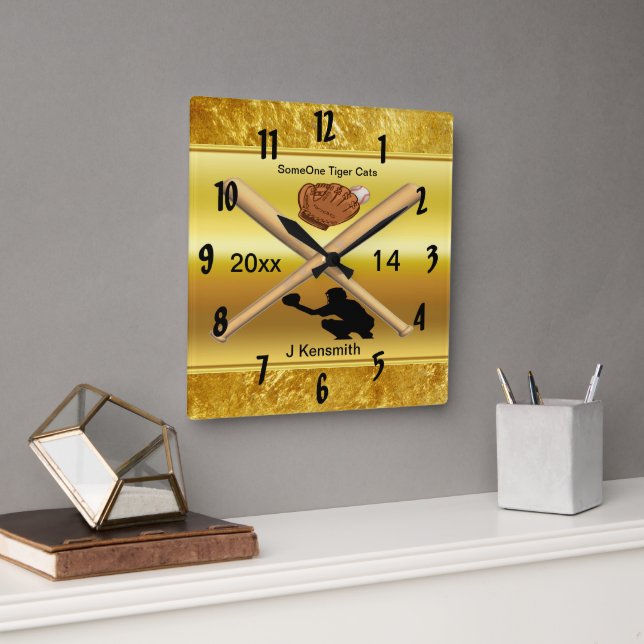 Personalized Baseball Champions League design Square Wall Clock (Office)
