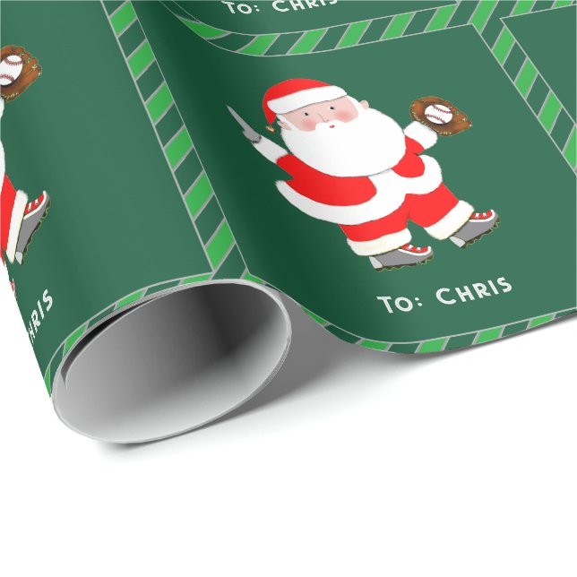 Personalized Baseball Christmas Holiday Gift Wrapping Paper (Roll Corner)