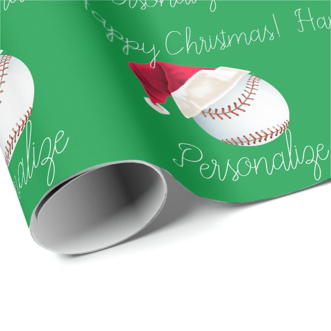 Personalized Baseball Christmas Santa Holiday Wrapping Paper (Roll Corner)