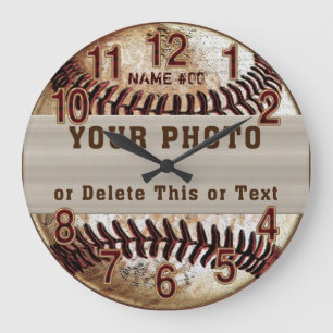 Personalized Baseball Clock, Your PHOTO and TEXT Large Clock