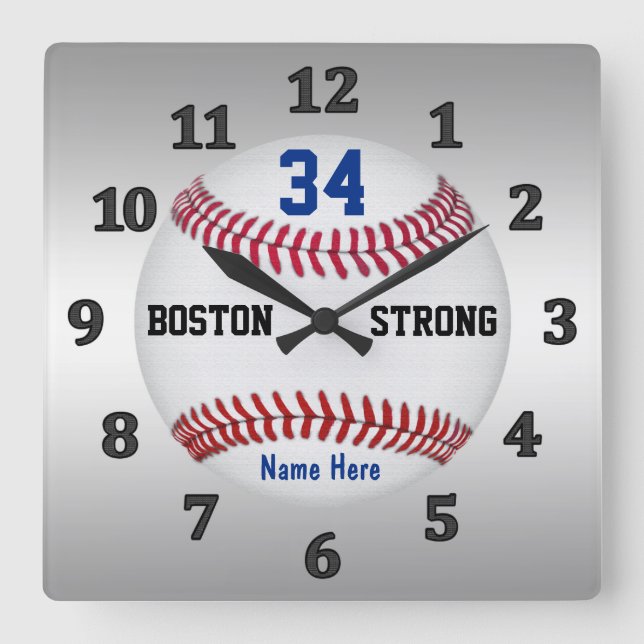 Personalized Baseball Clocks, Jersey NUMBER & NAME Square Wall Clock (Front)