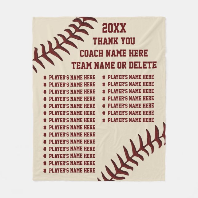 Personalized Baseball Coach Gifts, Player's NAMES Fleece Blanket (Front)