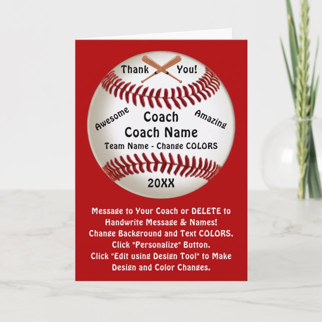Personalized, Baseball Coach Thank You Card,  Card (Front)