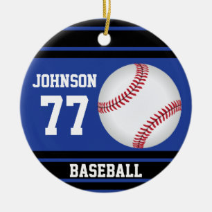 Personalized Baseball Dark Blue and Black Ceramic Ornament
