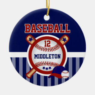 Personalized Baseball   Dark Blue and Red Ceramic Ornament