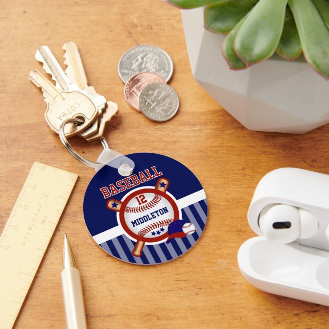 Personalized Baseball | Dark Blue and Red Keychain (Desk)