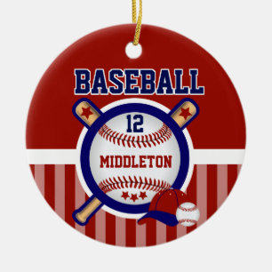Personalized Baseball   Dark Red and Blue Ceramic Ornament