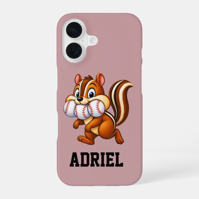 Personalized baseball design featuring a chipmunk iPhone 16 case (Back)