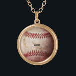 Personalized Baseball Fan Women's Necklace<br><div class="desc">A wonderful gift for a team mom or baseball's biggest female fan.  Gold finish and printed image and custom text. You can even upload your own photo in place of this weathered baseball image. 

Original baseball photo by Becky Nimoy</div>