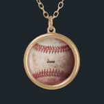 Personalized Baseball Fan Women's Necklace<br><div class="desc">A wonderful gift for a team mom or baseball's biggest female fan.  Gold finish and printed image and custom text. You can even upload your own photo in place of this weathered baseball image. 

Original baseball photo by Becky Nimoy</div>