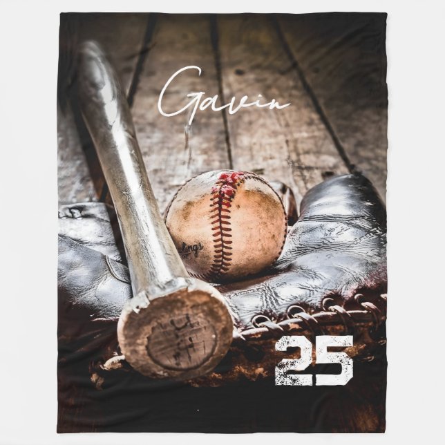 Personalized Baseball Fleece Blanket Great Customi (Front)
