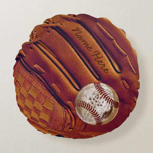 Personalized Baseball Glove Pillow, Dirty Baseball Round Pillow (Front)