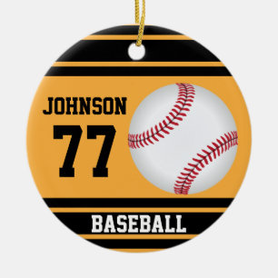 Personalized Baseball   Gold and Black Ceramic Ornament