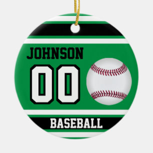 Personalized Baseball   Green, White and Black Ceramic Ornament