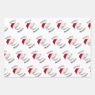 Personalized Baseball Happy Christmas Holiday Wrapping Paper Sheet